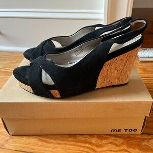 Me Too Black Suede Cork Wedge Sandal